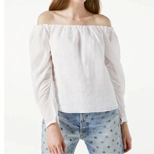 Frame Off The Shoulder Billow Puff Sleeve Top Blouse Blanc White Size Large